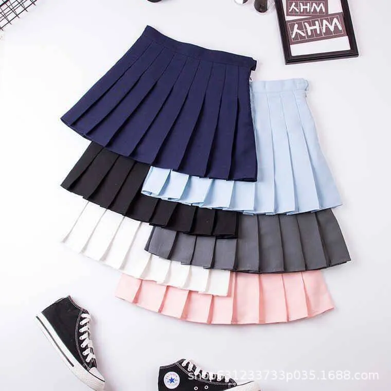 High Waist Pleated Skirt Women Student Korean Slimming Mid-Length A-Line Pants Anti-Exposed Skirt