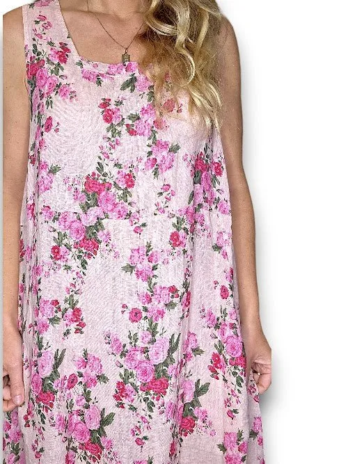 TANK DRESS LINEN FAR AWAY ROSE BABY PINK